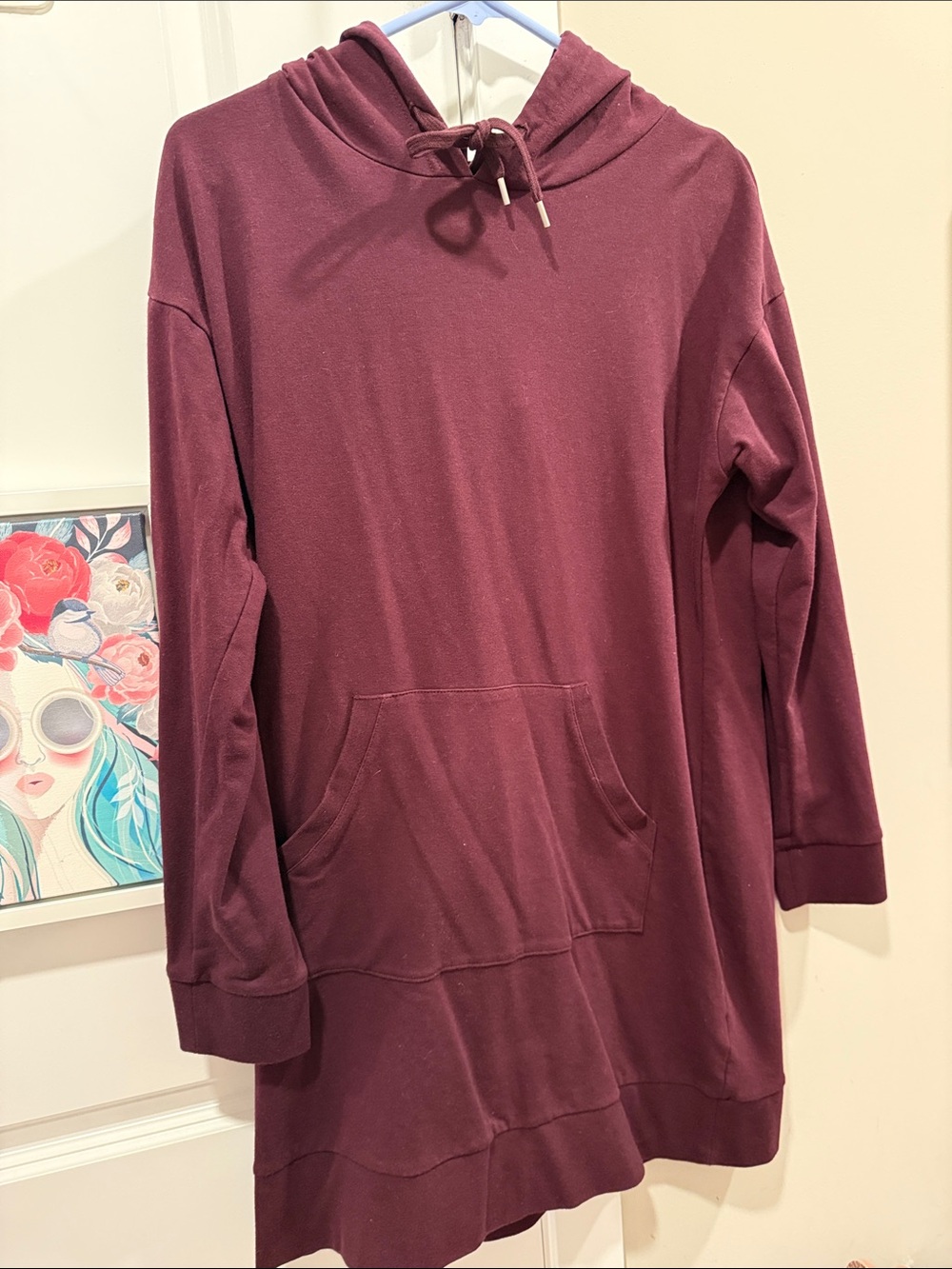 Women’s Hooded Sweatshirt Dress in Deep Wine